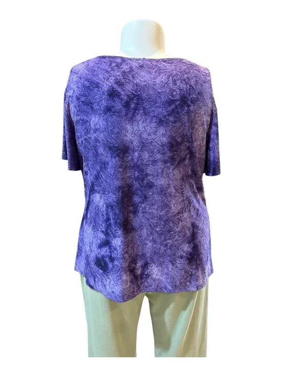 Dressbarn Size 3X Purple Drape-Front Floral Bling Embellished Stretch Blouse - Picture 3 of 9